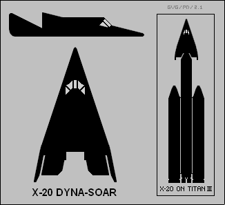 Silhouettes of X-20 Dyna-soar vehicle and Titan-III booster