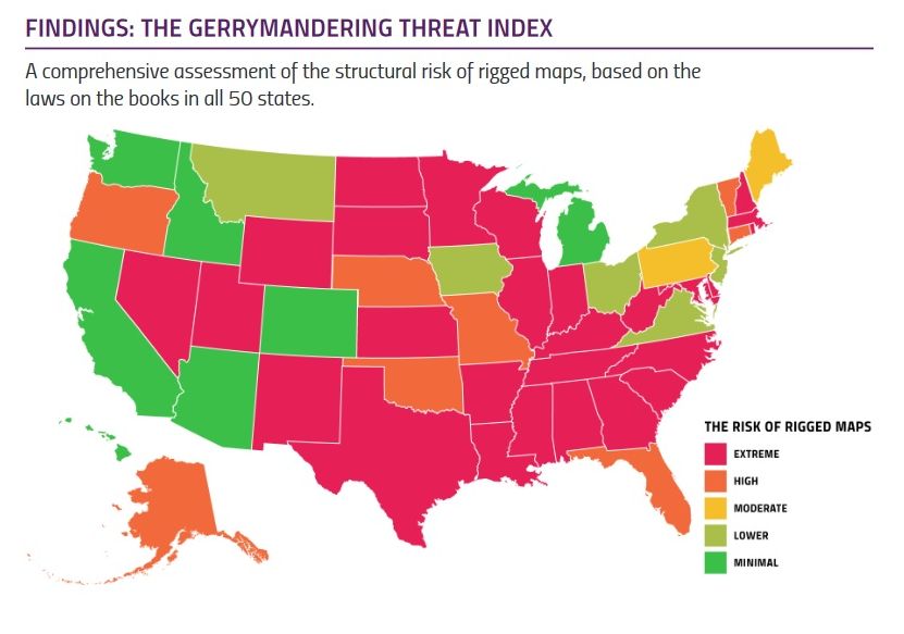 Map of gerrymandering risk in states