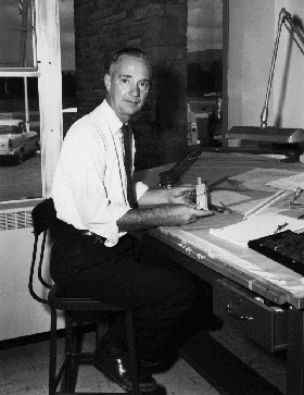 Grote Reber at drafting table